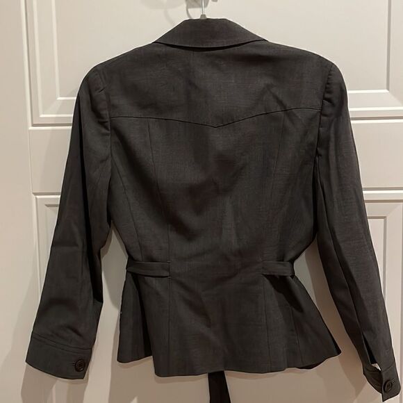 Theory Notched Collar Gray Tie Waist Jacket - Picture 5 of 6